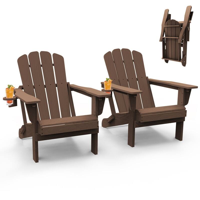 Domi Folding Adirondack Chair,Wooden Textured with Cup Holder,HDPE