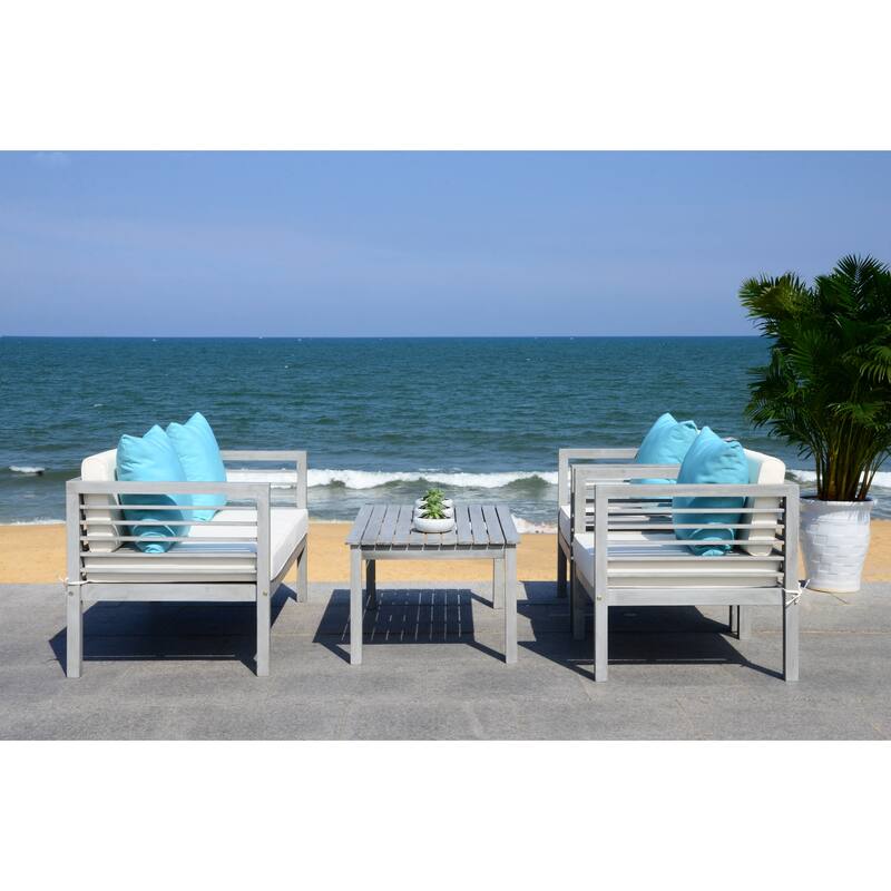 SAFAVIEH Outdoor Yoselin 4-Piece Set with Accent Pillow - 51W x 26D x 26H