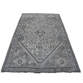 Hand Knotted Grey Overdyed & Vintage with Worn Wool Oriental Rug (5'6 ...
