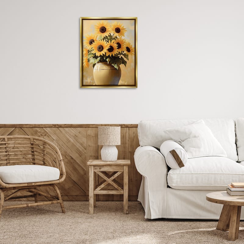 Stupell Sunflower Pot Still Life Framed Floater Canvas Wall Art Design By Franklyn Gregory