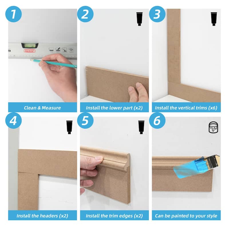 Pre-Cut MDF Wainscoting Kit Wall Decor Molding Strips Includes Trim Pieces