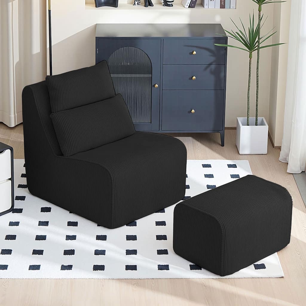 Corduroy Compression Lounge Chair with Ottoman