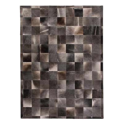 EXQUISITE RUGS Natural Hide Hand-stitched Leather Hide Grey Area Rug.