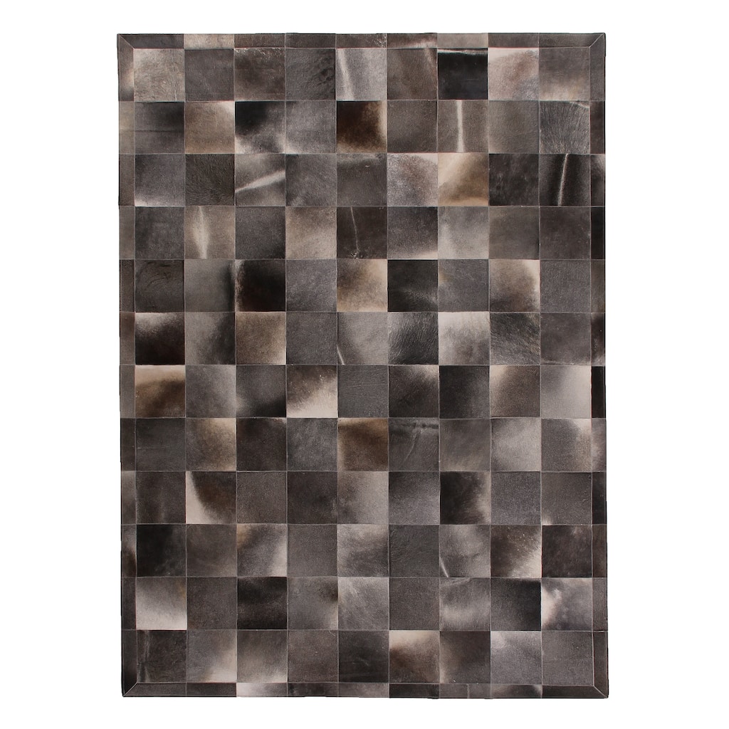 EXQUISITE RUGS Natural Hide Hand-stitched Leather Hide Grey Area Rug.
