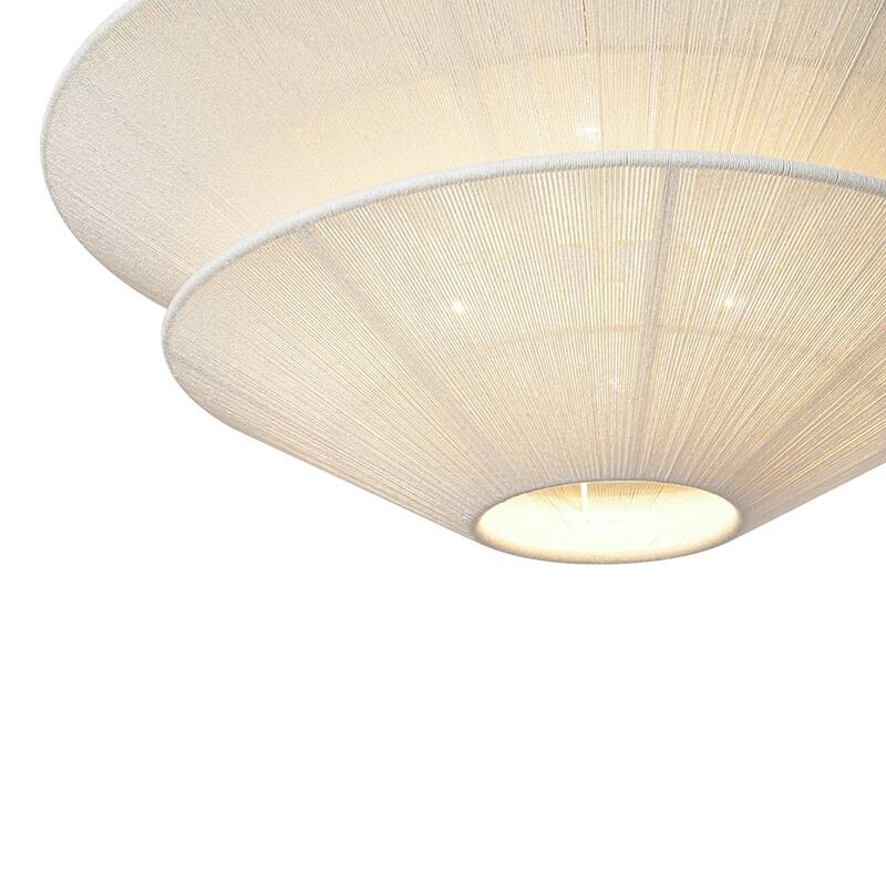 Woven Ivory String 2-Tier Round Shallow Cone Cage Chandelier Brass - 30 Inches