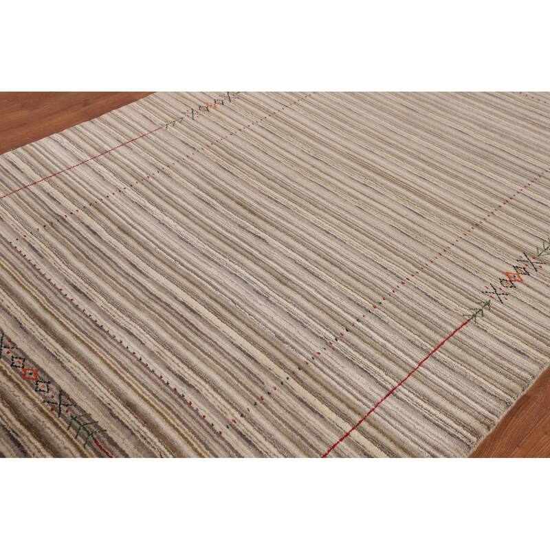 Striped Gabbeh Indian Area Rug Hand-Knotted Wool Carpet - 5'0"x 7'10"