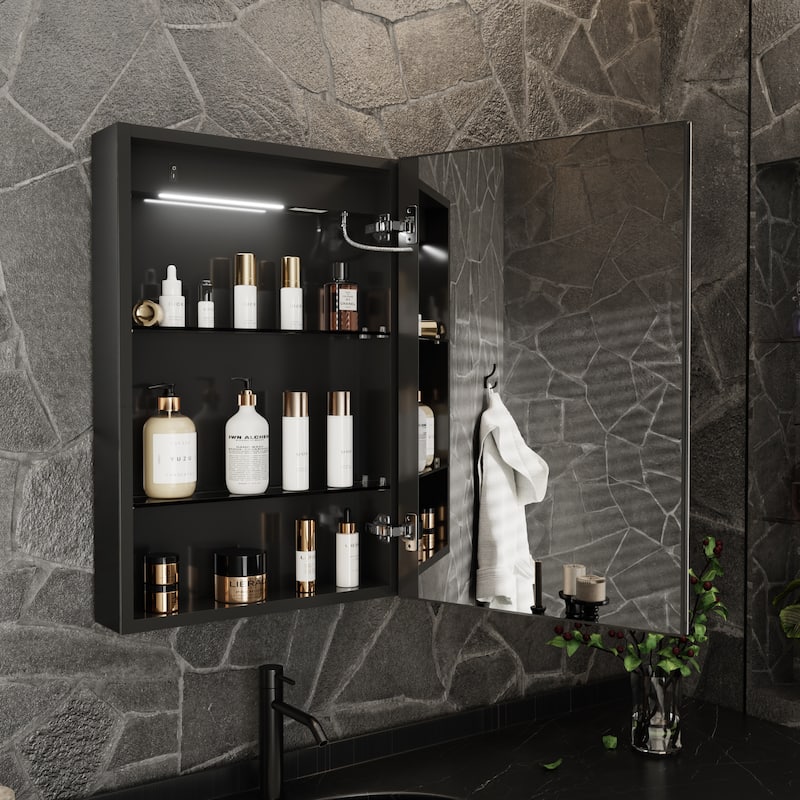 ExBrite 20" x 30" LED Lighted Bathroom Medicine Cabinet with Mirror,Recessed or Surface Mount,Defog