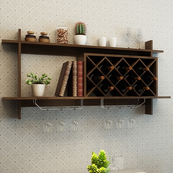 Shop Gymax Wall Mount Wine Rack Organizer With Glass Holder