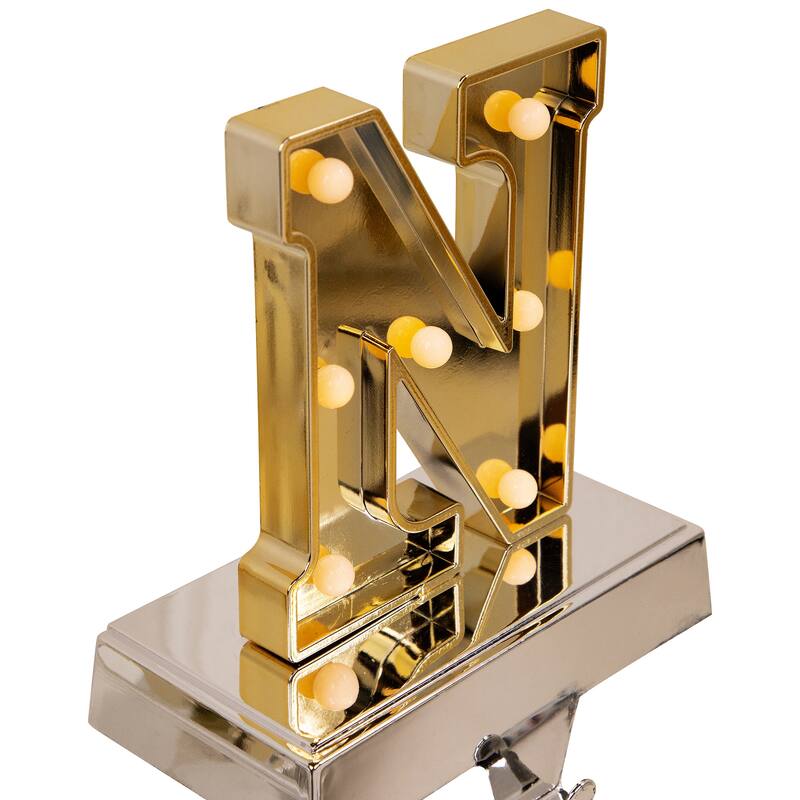 Set of 4 Gold Silver LED Lighted "NOEL" Christmas Stocking Holder 6.5"