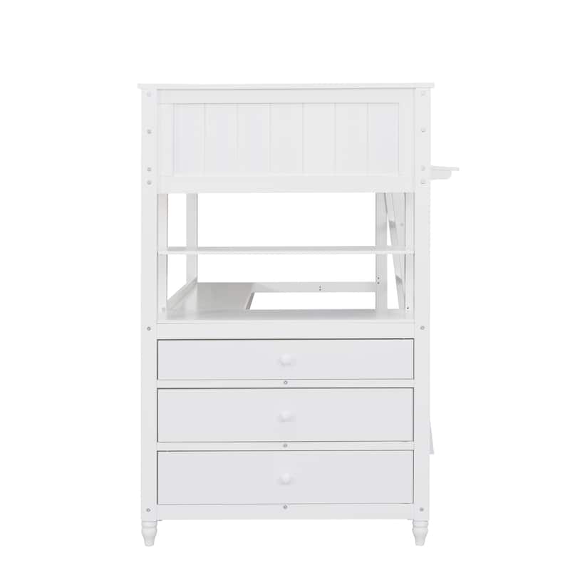 White Twin Loft Bed with Desk, Drawers & Shelves - Space Saving Study & Sleep Solution