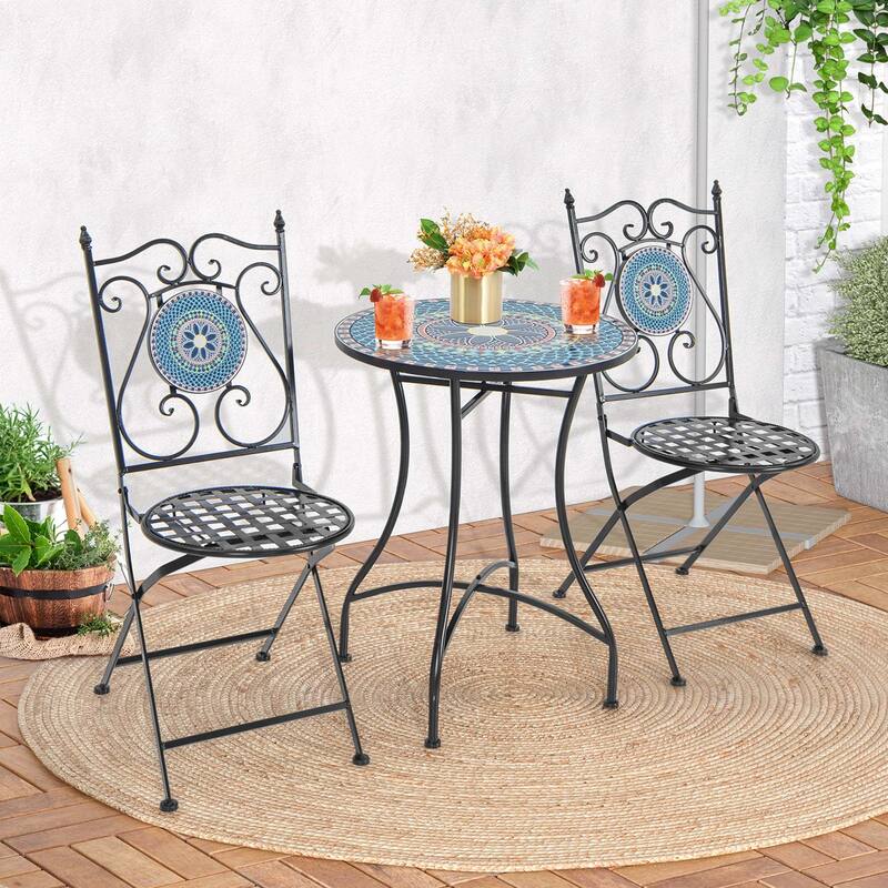 Costway Set of 2/4 Mosaic Chairs for Patio with Decorative Backrest