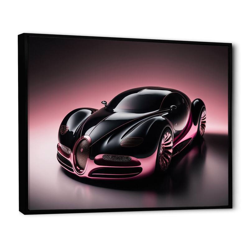 Designart "Futuristic Bugatti Design In Black And Magenta II" Exotic Car Framed Canvas Wall Art Print