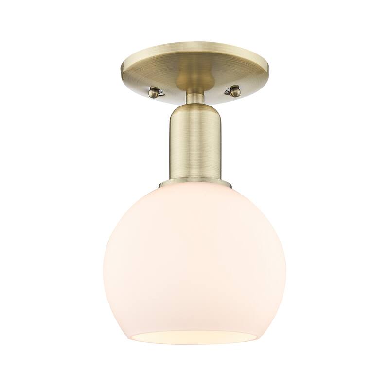 Innovations Lighting 716-1C-10-6 Athens Semi-Flush Athens 6" Wide - Antique Brass / Matte White