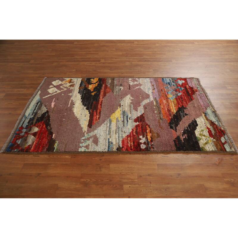 Abstract Moroccan Oriental Rug Hand-Knotted Wool Carpet - 3'10" x 6'1"