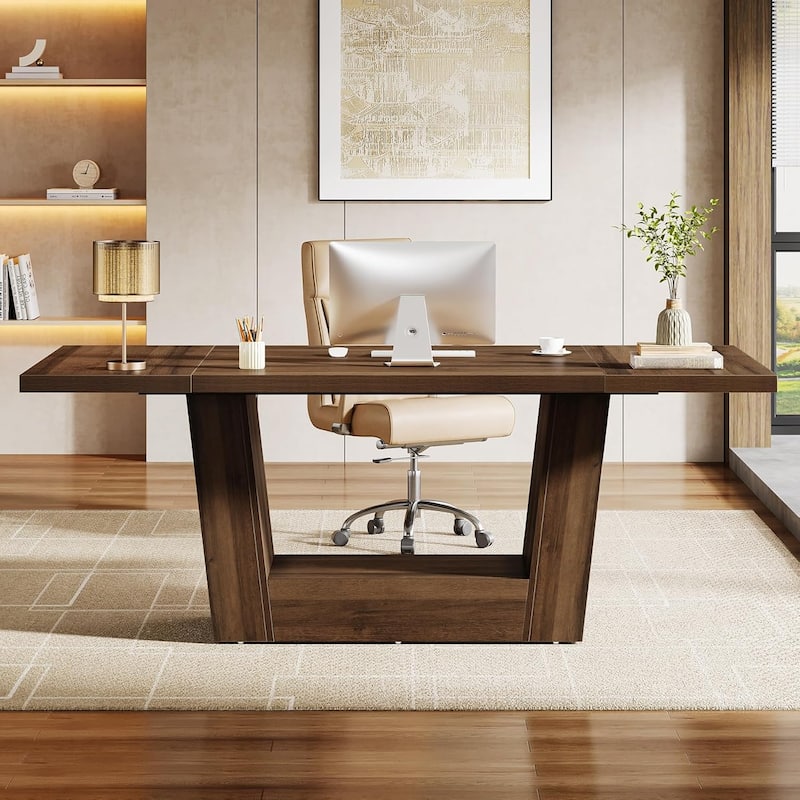 63" Executive Office Desk, Large Computer Desk with Sturdy Metal Frame