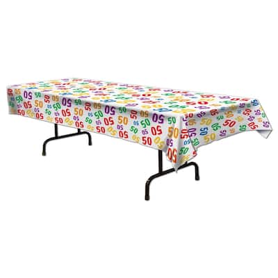 12 Multi-Colored "50" Plastic Party Banquet Table Covers 108"