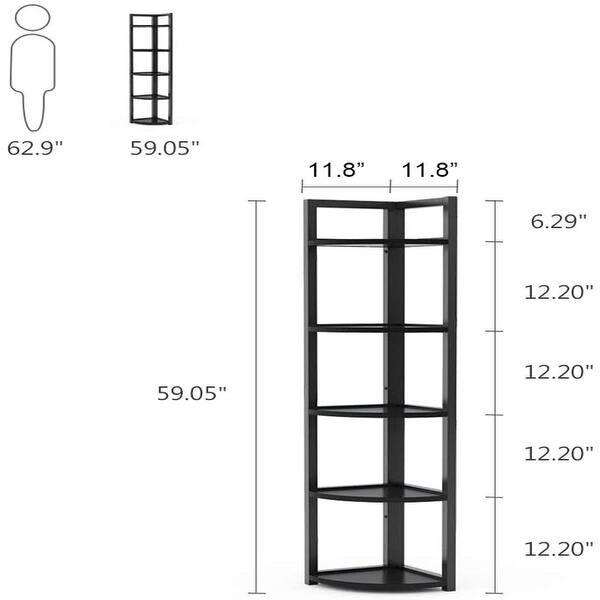 dimension image slide 3 of 4, 5-tier Corner Shelves Storage Rack Bookshelf