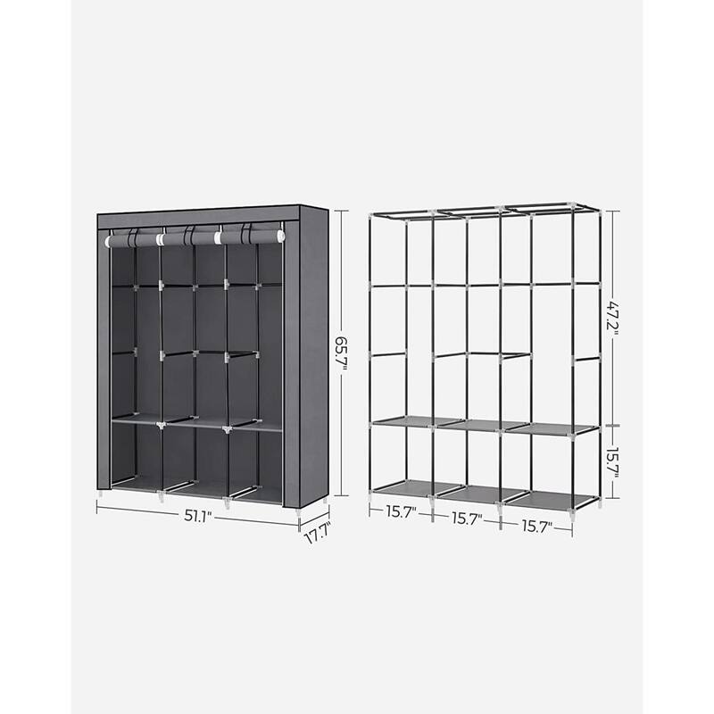 Multi-Section Fabric Closet Organizer with Sturdy Steel Tubes and 4 Convenient Storage Pockets