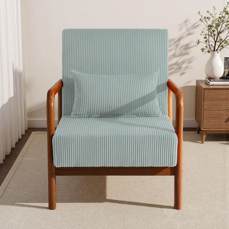 25" W Mid Century Upholstered Wood Accent Chair with Pillow