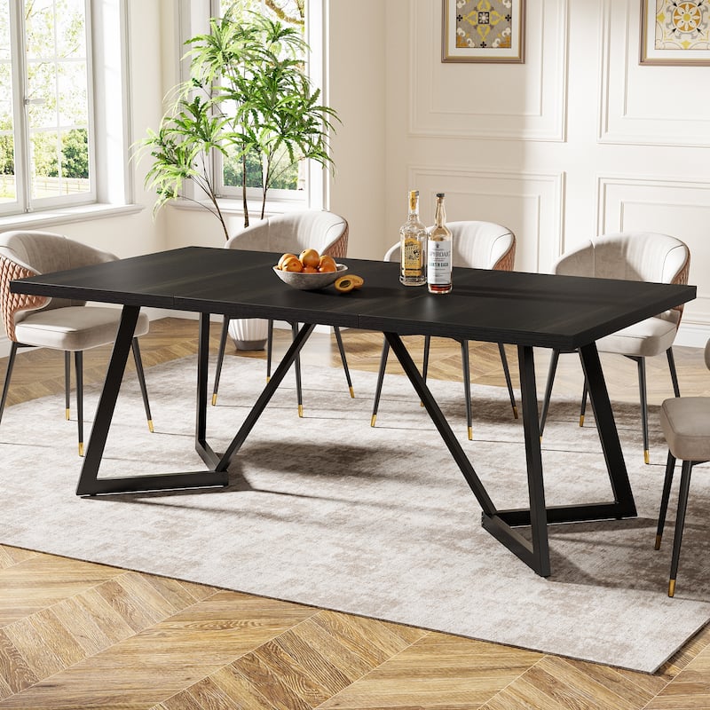 70.86-Inch Large Dining Table for 6-8, Modern Dining Room Table - Black