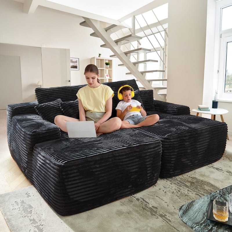 OVIOS Long Plush No Assembly Required Double Chaise Sofa