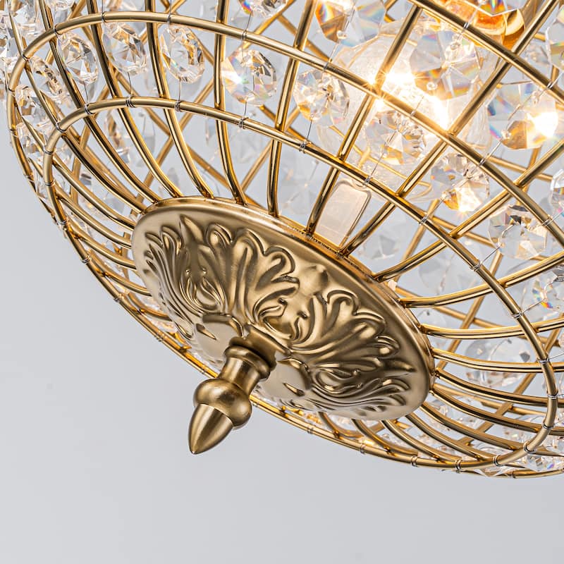 Retro French 4/5-Light Antique Brass Globe Crystal Chandelier for Living/Dining Room