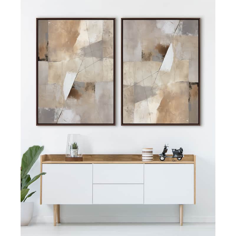 Kate and Laurel Sylvie Contemporary Neutral Textured Abstract Framed Canvas by The Creative Bunch Studio