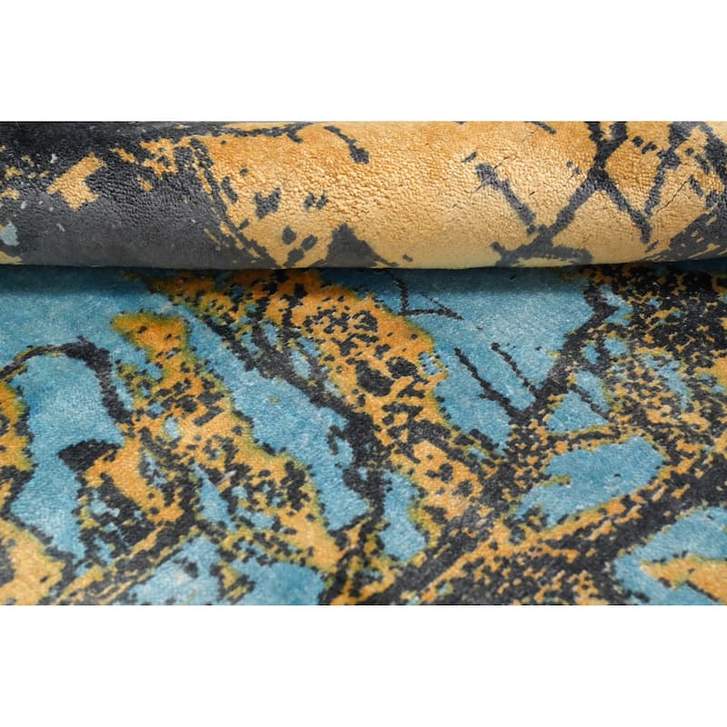 Hand Knotted Oriental Viscose Silk Carpet Modern Pictorial Multi-Colored Abstract Area Rug - 7' 9'' X 5' 6''