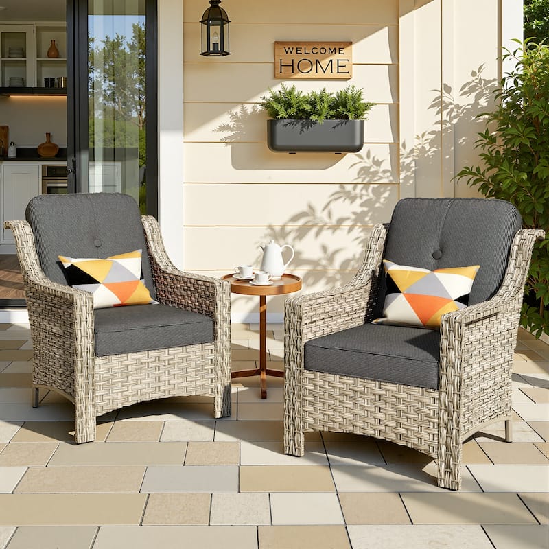 HOOOWOOO 2-piece High Back Wicker Rattan Outdoor Patio Chair Set - Black