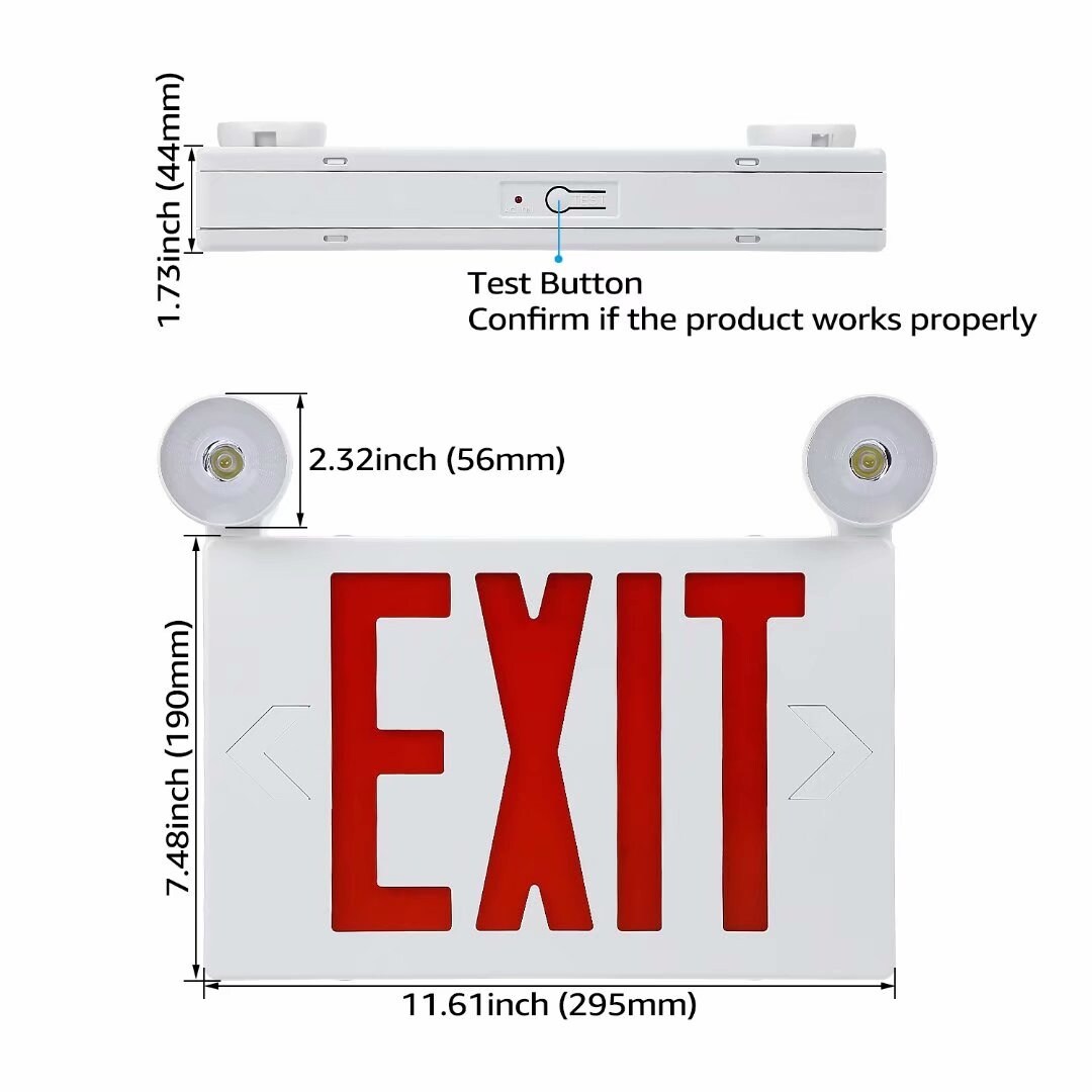 Red Led Exit Sign Emergency Light Ac 120v 277v Battery Included