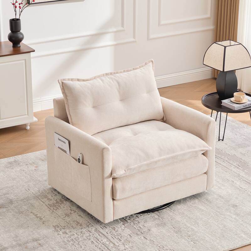 Swivel Barrel Chair - Mid Century Modern Chair, Thick Padded Arm Chair with Solid Metal Base, Comfortable Single Sofa Chair