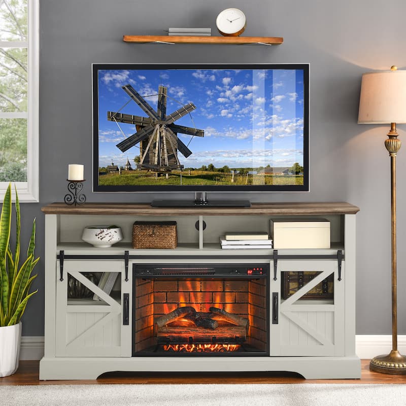 Jasmine White 60" Fireplace TV Stand with Remote Control and Double Safety Protection Device for TVs Up to 70" - Jasmine White