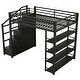 preview thumbnail 6 of 28, Full Size Metal Loft Bed with Storage Shelves, Cabinets and Wardrobe Metal Support Bed Frame for Kids, No Box Spring Needed