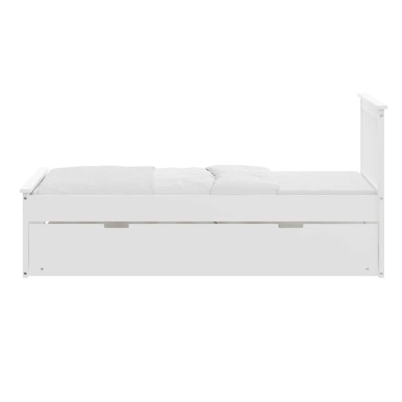 Twin Size Solid Wood Trundle Bed Frame with Pull-Out Toddler Bed and Heavy Duty Kids Bed