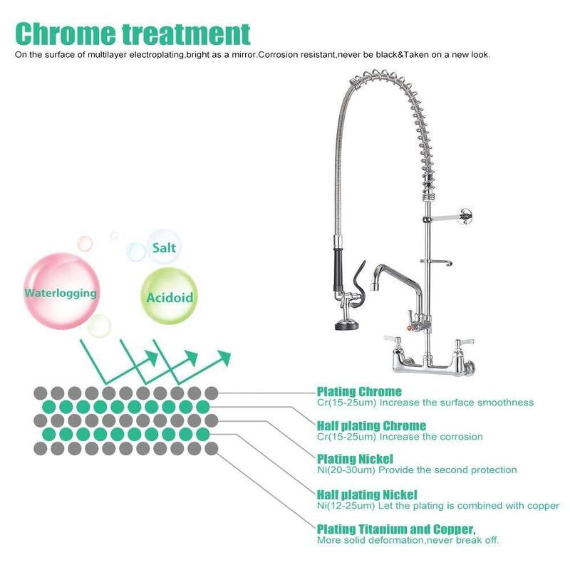 Commercial Wall Mount Kitchen Faucets Pre-Rinse Sprayer, 12 In Swivel Spout