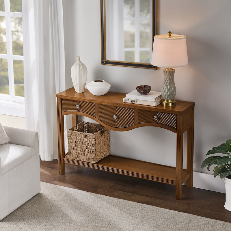 52 Inch Fluted Wood Console Table with 3 Drawers and Solid Wood Legs for Living Room Entryway Decor