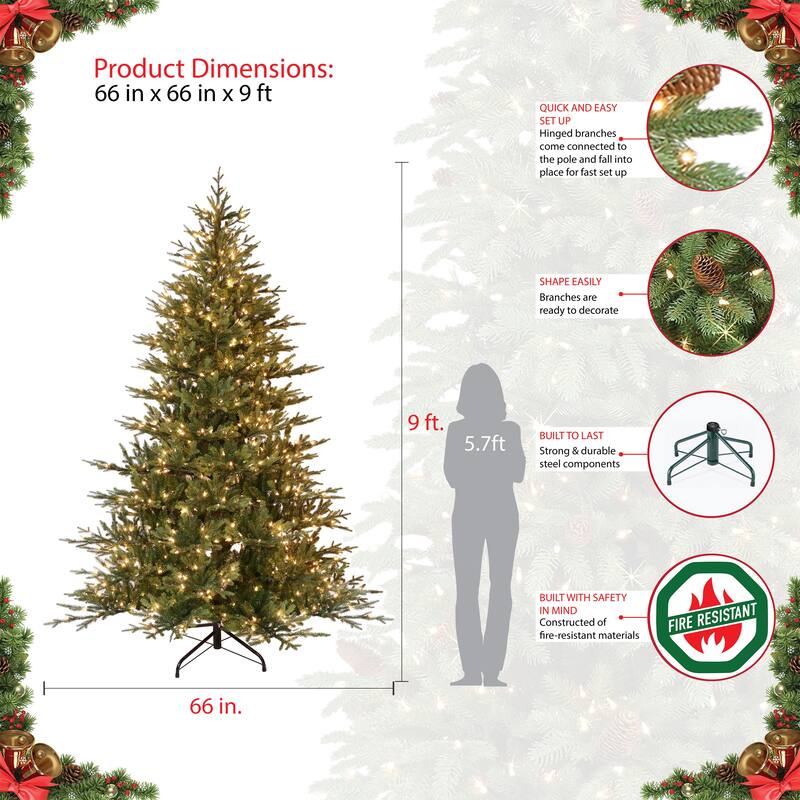 Puleo International 9 ' Pre-Lit Balsam Fir Artificial Christmas Tree