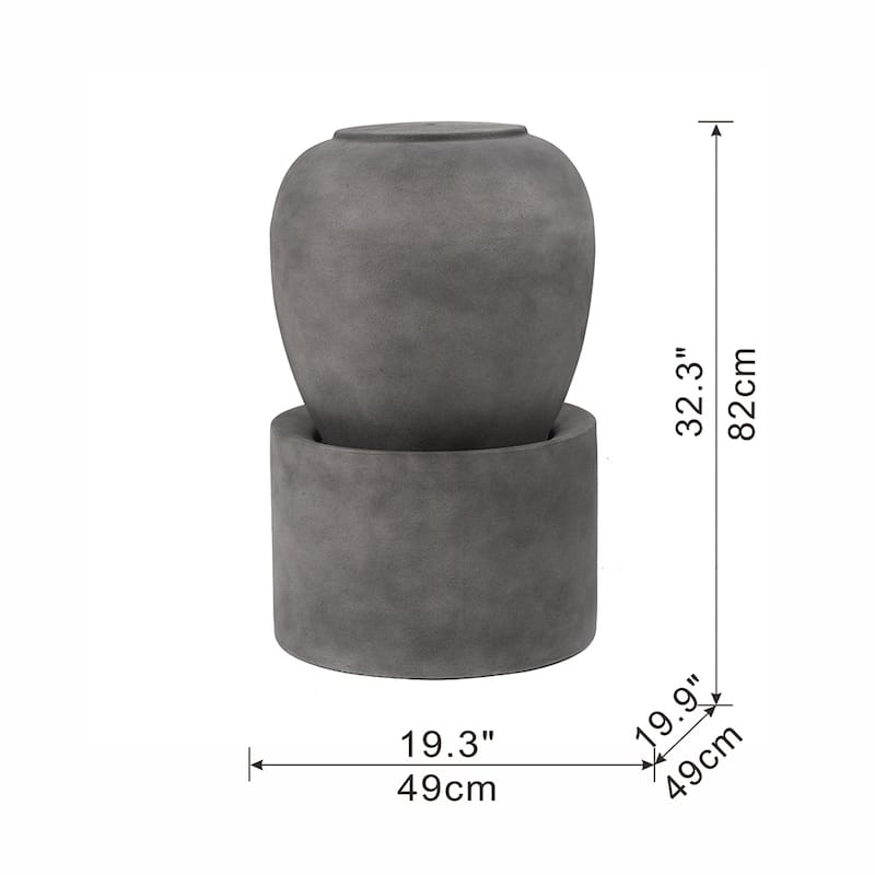 19.5x19.5x32.5" Heavy Outdoor Cement Fountain Black, Cute Unique Urn Design Water feature For Home Garden, Lawn, Deck & Patio