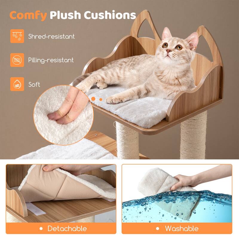 Gymax Wooden Cat Tree 48'' Cat Tower for Indoor Cats w/ 2-floor Condo