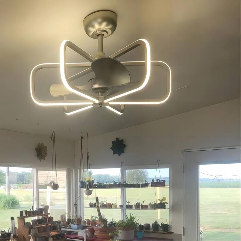 29" Modern Nickel Bladeless LED Ceiling Fan Chandelier with Light and Remote