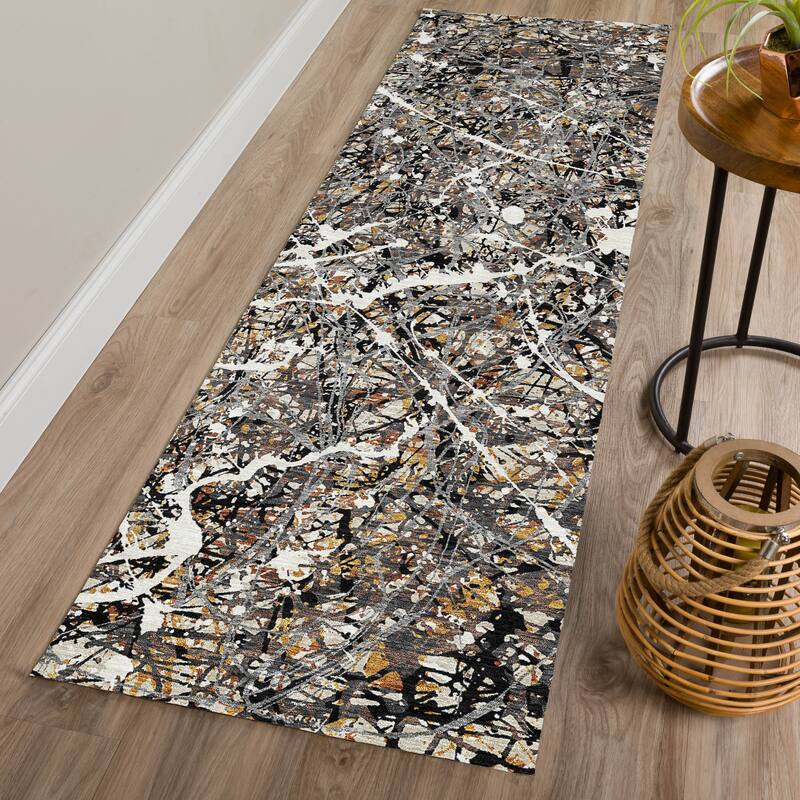 Machine Washable Indoor/ Outdoor Modern Splatter Chantille Rug