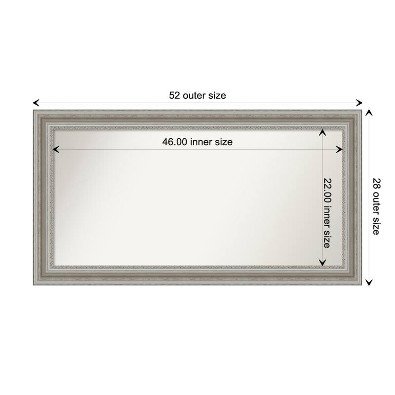 Parlor Silver Framed Non-Beveled Custom Wall Mirror, Bathroom Vanity Mirror - Outer Size: 51.5 x 27.5