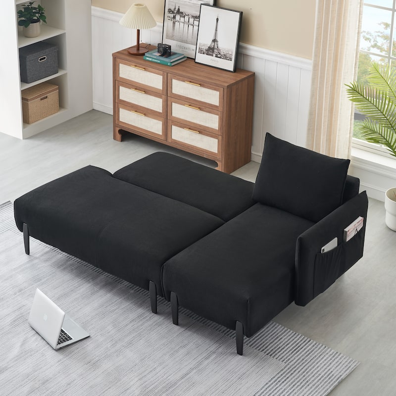 79.5 inches long, Velvet Sofa with Three Pillows, for Apartment Office Living Room - Black