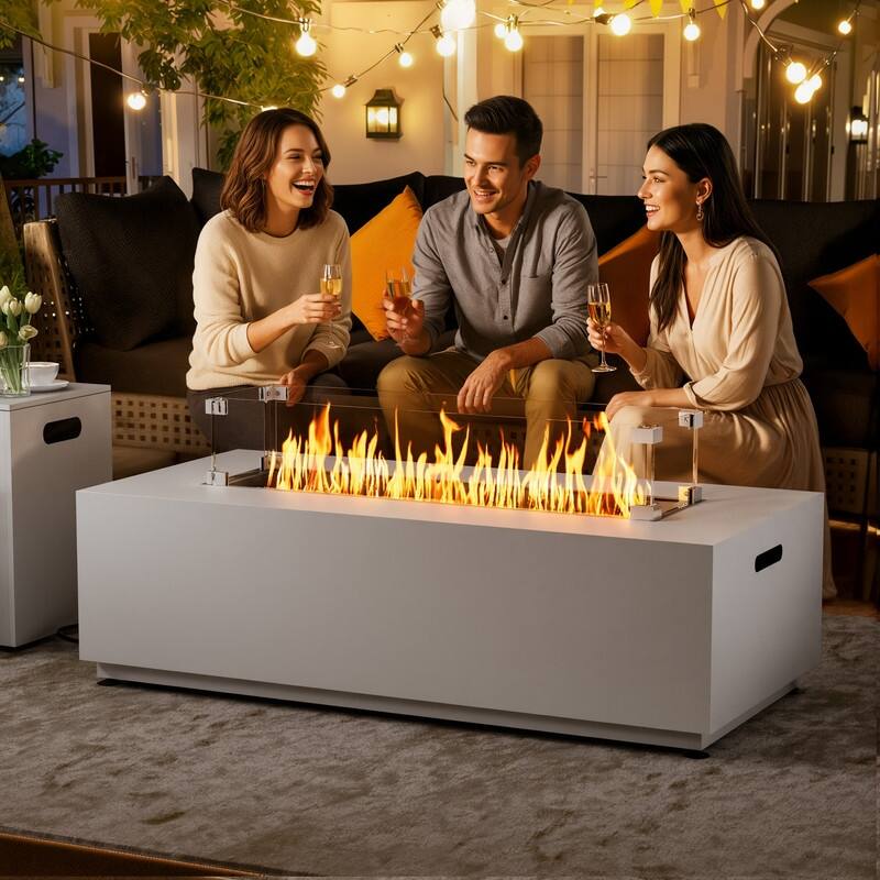 FINCATI Propane Fire Pit Coffee Table, Rectangle Natural Gas Outdoor Fire Pit Modern Gas Firepit, 42'' Fire Pit Table