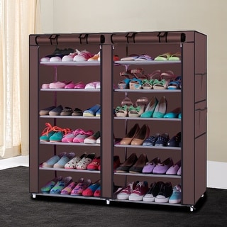 Double Row Shoe Rack,Shoe Storage Organizer with Big Capacity,7-Tier Shoe  Cabinet,Shelf,Closet with Nonwoven Fabric Cover for 28 Pairs of Shoes