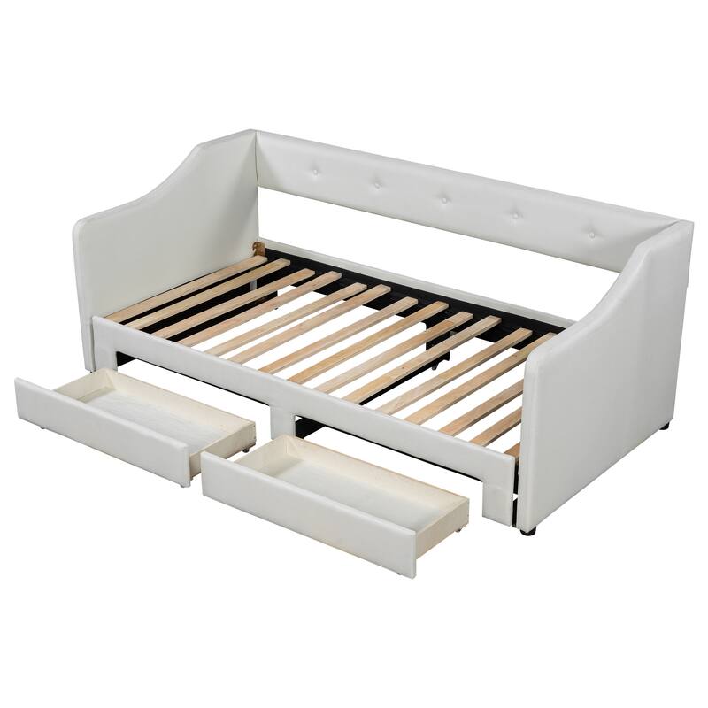 Twin XL to King Upholstered Daybed with Two Storage Drawers, Expandable Design, No Box Spring Required