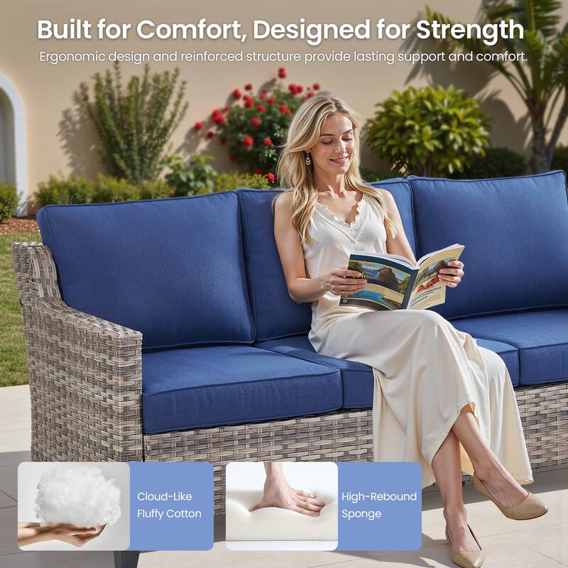 Pocassy 7 Pieces Sofa Siwvel Chair Ottoman w/ Fire Table