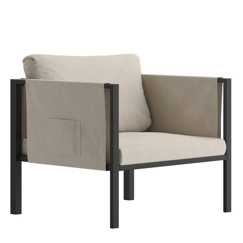 Steel Frame Patio Chair with Included Cushions & Storage Pockets