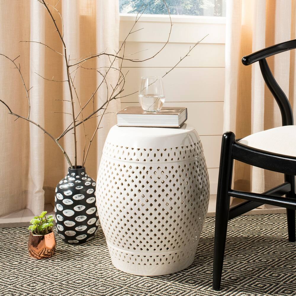 SAFAVIEH Paradise Sevdije Courtyard White Ceramic Decorative Garden Stool
