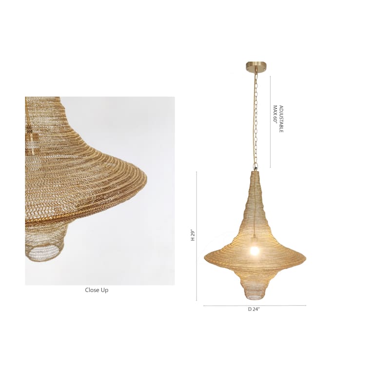 1-Light Gold Powder Coat Chain Basket Light